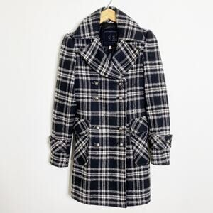 Anthropologie 22 Plaid Print Wool Blend Pea Coat Size Medium